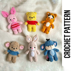 🧸 Low-Sew 6in1 Crochet Pattern – Classic Childhood Friends (Winnie the Pooh & Friends)